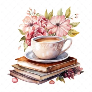 20 High-Quality Floral Coffee Books Clipart - Coffee books digital watercolor JPG instant download for commercial use - Digital download