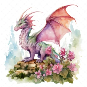 20 High-Quality Garden Dragons Clipart - Garden dragons digital watercolor JPG instant download for commercial use - Digital download