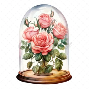 20 High-Quality Rose Glass Dome Clipart - Rose glass dome digital watercolor JPG instant download for commercial use - Digital download