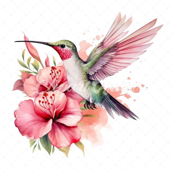 20 High-Quality Floral Hummingbird Clipart - Hummingbird digital watercolor JPG instant download for commercial use - Digital download