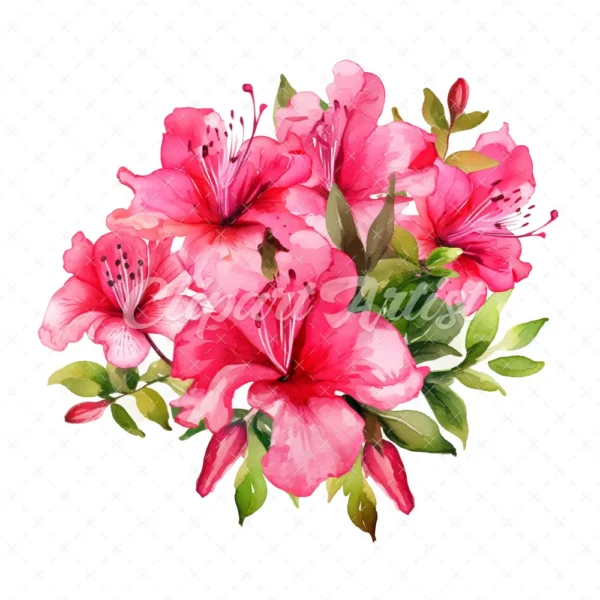20 High-Quality Hot Pink Azalea Bouquet Clipart - Hot Azalea digital watercolor JPG instant download for commercial use - Digital download
