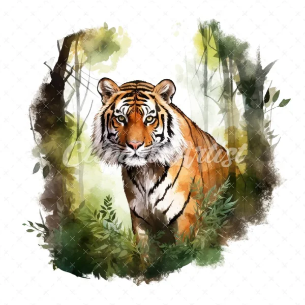 20 High-Quality Forest Tiger Clipart - Forest tiger digital watercolor JPG instant download for commercial use - Digital download