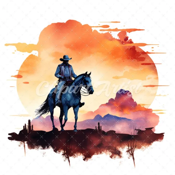 20 High-Quality Western Cowboy Silhouette Clipart - Cowboy digital watercolor JPG instant download for commercial use - Digital download