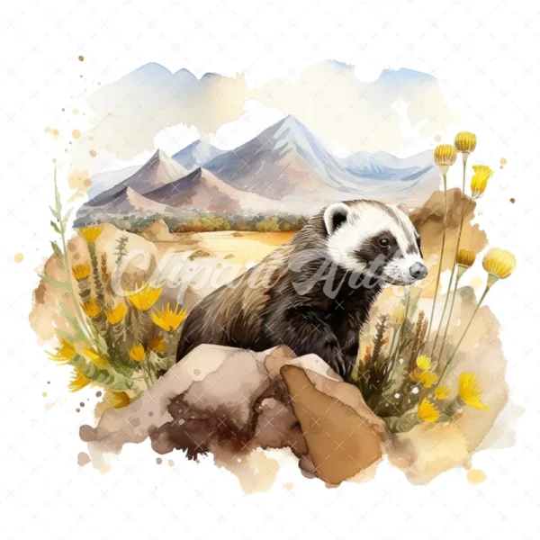 20 High-Quality Honey Badger Clipart - Honey badger digital watercolor JPG instant download for commercial use - Digital download
