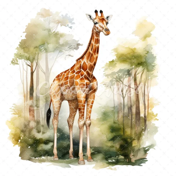 20 High-Quality Forest Giraffe Clipart - Forest giraffe digital watercolor JPG instant download for commercial use - Digital download