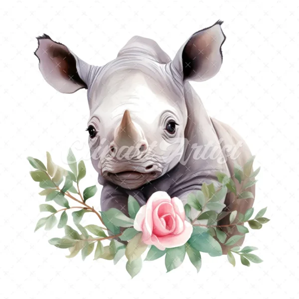 20 High-Quality Baby Rhino Clipart - Baby rhino digital watercolor JPG instant download for commercial use - Digital download