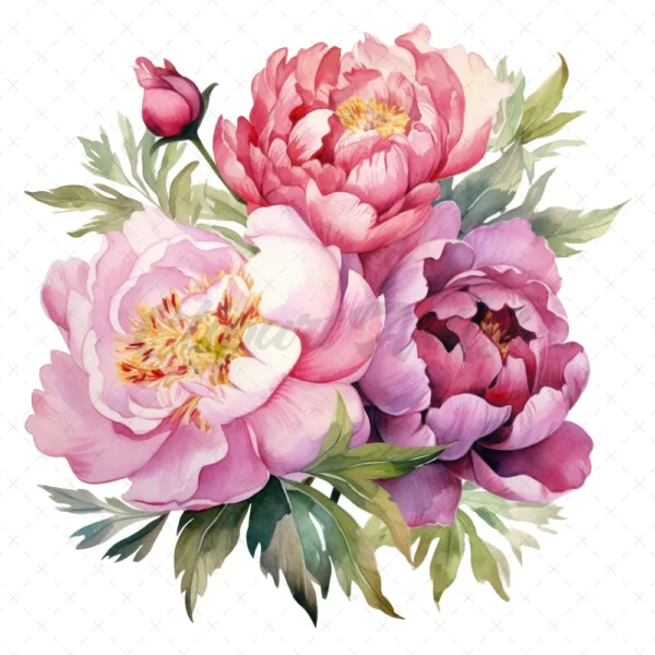 24 High-Quality Iridescent Peony Clipart - Iridescent peony digital watercolor JPG instant download for commercial use - Digital download