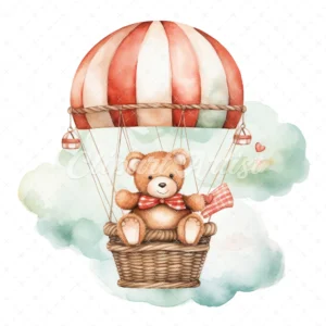 20 High-Quality Air Balloon Teddy Bear Clipart - Teddy bear digital watercolor JPG instant download for commercial use - Digital download