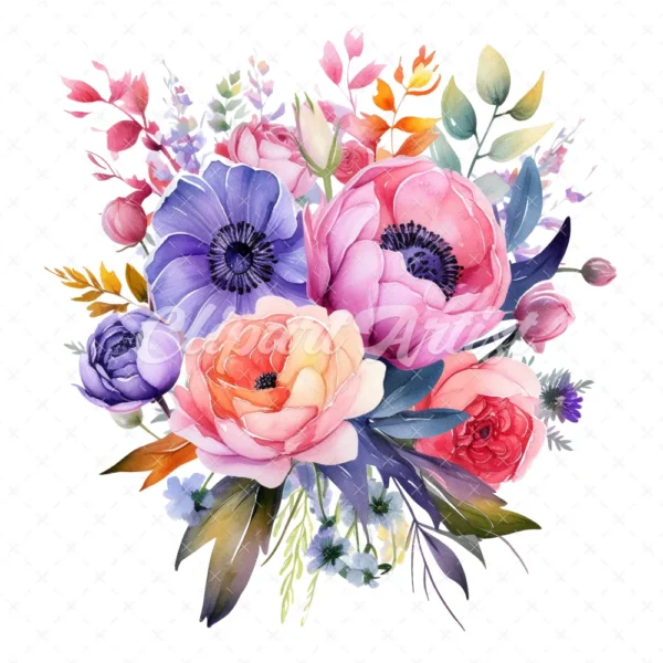 20 High-Quality Bouquet of Flowers Clipart - Bouquet of flower digital watercolor JPG instant download for commercial use - Digital download