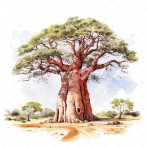 20 High-Quality Baobab Tree Clipart - Baobab tree digital watercolor JPG instant download for commercial use - Digital download