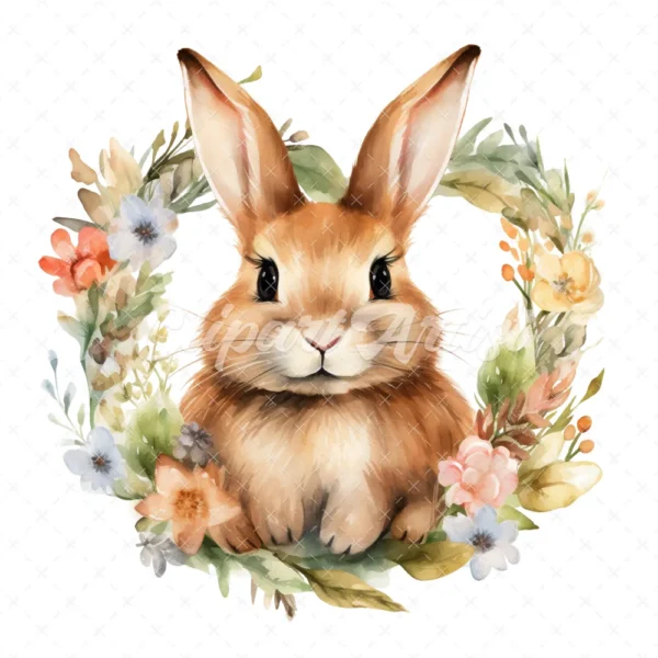 20 High-Quality Bunny in Heart Wreath Clipart - Bunny wreath digital watercolor JPG instant download for commercial use - Digital download