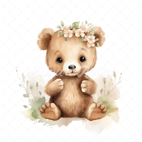 20 High-Quality Boho Cute Bears Clipart - Boho cute bears digital watercolor JPG instant download for commercial use - Digital download