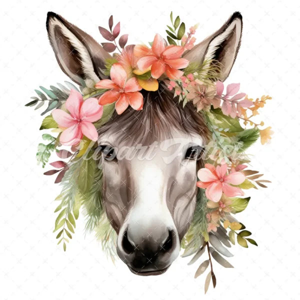 20 High-Quality Floral Donkey Clipart - Floral donkey digital watercolor JPG instant download for commercial use - Digital download