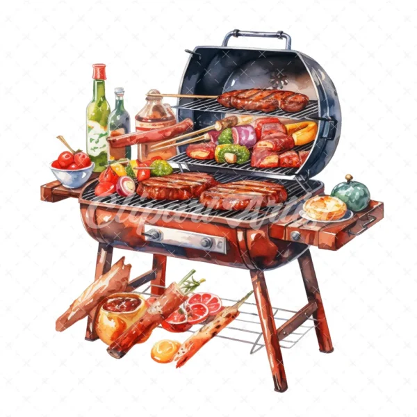 20 High-Quality BBQ Grill at Clipart - BBQ grill digital watercolor JPG instant download for commercial use - Digital download