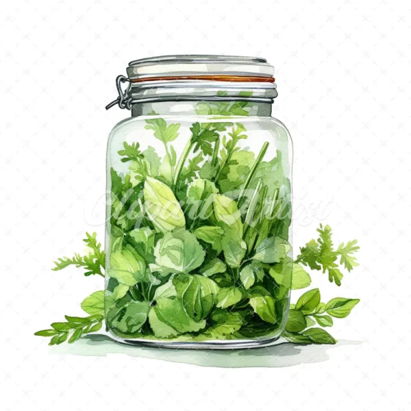 20 High-Quality Herbs Jar Clipart - Herbs jar digital watercolor JPG instant download for commercial use - Digital download