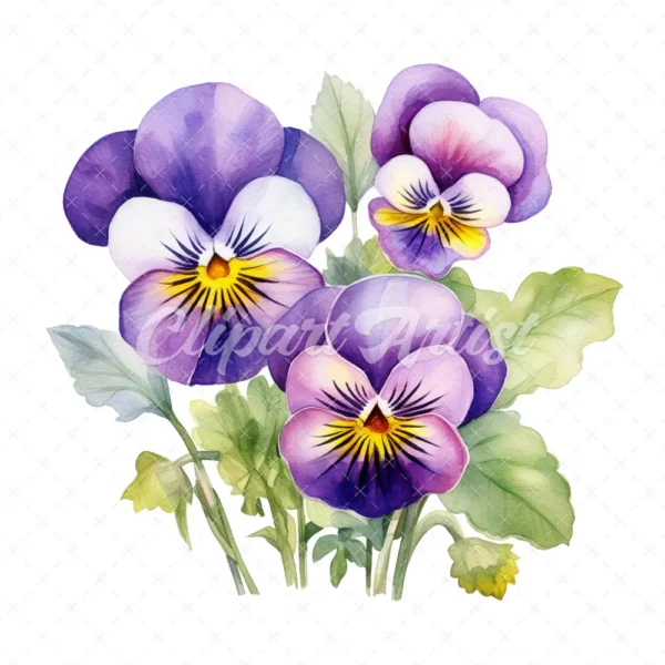19 High-Quality Pansy Clipart - Pansy flowers digital watercolor JPG instant download for commercial use - Digital download