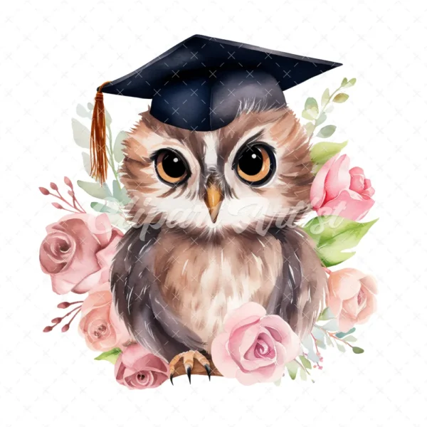 19 High-Quality Graduation Owl Clipart - Graduation owl digital watercolor JPG instant download for commercial use - Digital download