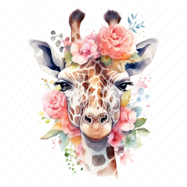 19 High-Quality Floral Giraffe Clipart - Floral giraffe digital watercolor JPG instant download for commercial use - Digital download