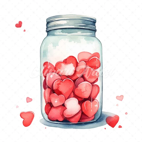 20 High-Quality Jar of Hearts Clipart - Jar of hearts digital watercolor JPG instant download for commercial use - Digital download