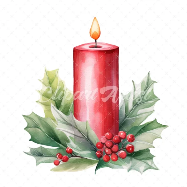 19 High-Quality Christmas Candles Clipart - Christmas candles digital watercolor JPG instant download for commercial use - Digital download