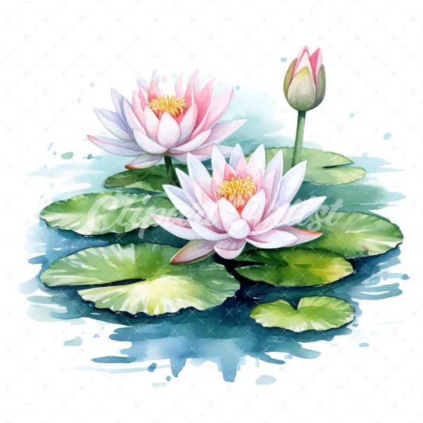 20 High-Quality Water Lily Clipart - Water lily digital watercolor JPG instant download for commercial use - Digital download