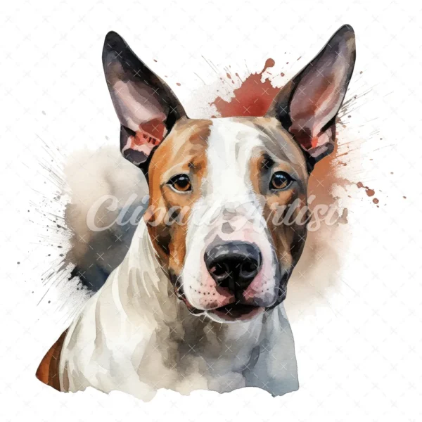 20 High-Quality Bull Terrier Portrait Clipart - Bull terrier digital watercolor JPG instant download for commercial use - Digital download