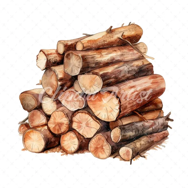 18 High-Quality Chopped Wood Clipart - Chopped wood digital watercolor JPG instant download for commercial use - Digital download