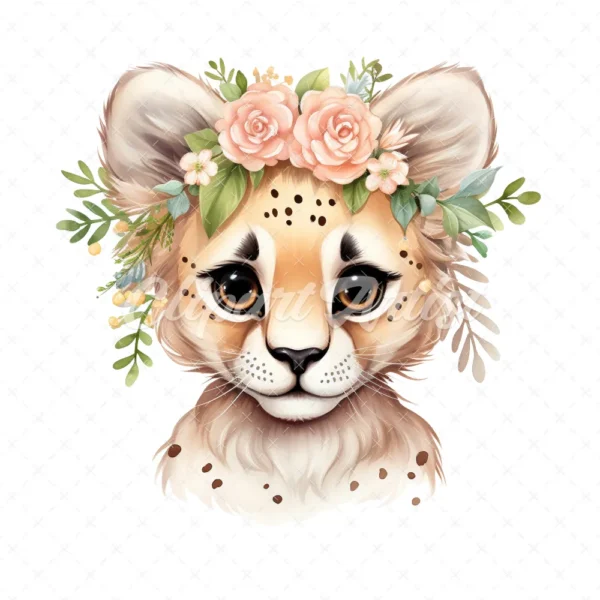 20 High-Quality Floral Cute Cheetah Clipart - Cute cheetah digital watercolor JPG instant download for commercial use - Digital download