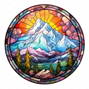 20 High-Quality Mountain Stained Glass Clipart - Mountain digital watercolor JPG instant download for commercial use - Digital download