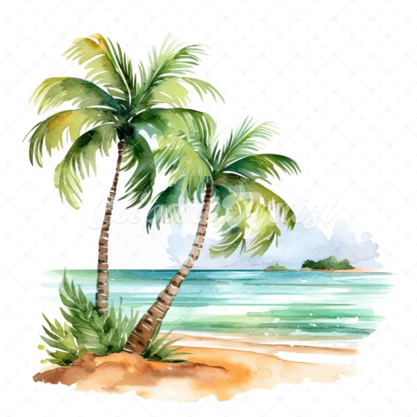 20 High-Quality Tropical Beach Clipart - Tropical beach digital watercolor JPG instant download for commercial use - Digital download