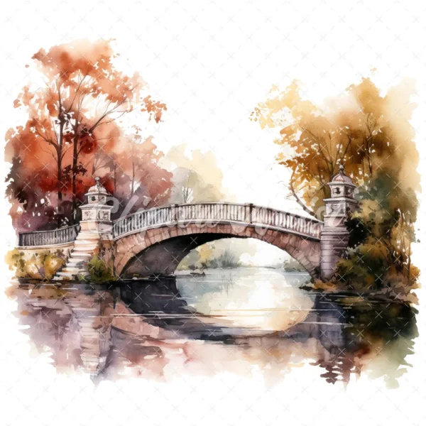 19 High-Quality Bridge on River Clipart - Bridge on river digital watercolor JPG instant download for commercial use - Digital download