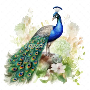 20 High-Quality Peacock in Garden Clipart - Peacock digital watercolor JPG instant download for commercial use - Digital download
