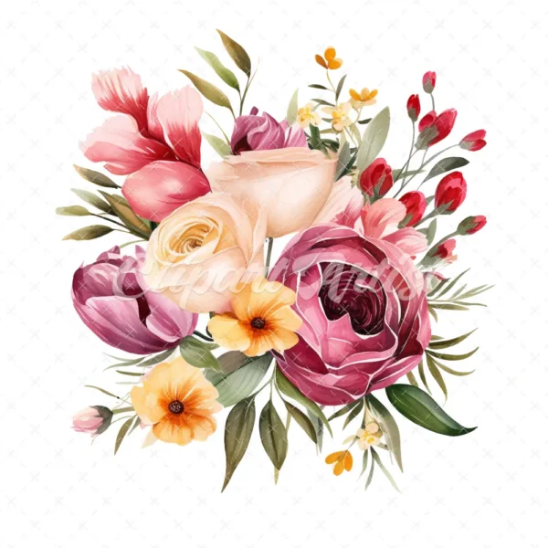 20 High-Quality Flower Bouquet Clipart - Flower bouquet digital watercolor JPG instant download for commercial use - Digital download