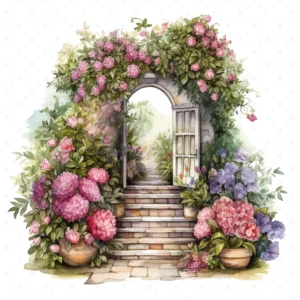 20 High-Quality Garden Entrance Clipart - Garden entrance digital watercolor JPG instant download for commercial use - Digital download