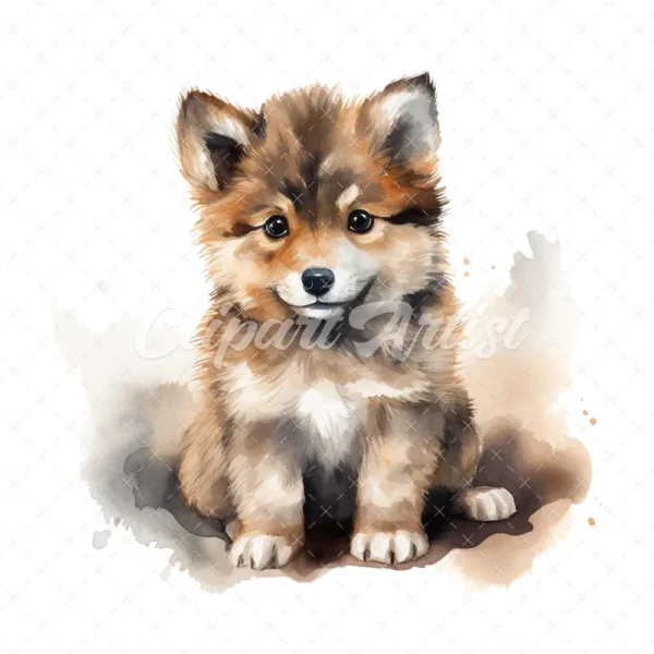 20 High-Quality Fluffy Sitting Dogs Clipart - Fluffy dogs digital watercolor JPG instant download for commercial use - Digital download