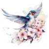20 High-Quality Floral Swallow Clipart - Floral swallow digital watercolor JPG instant download for commercial use - Digital download