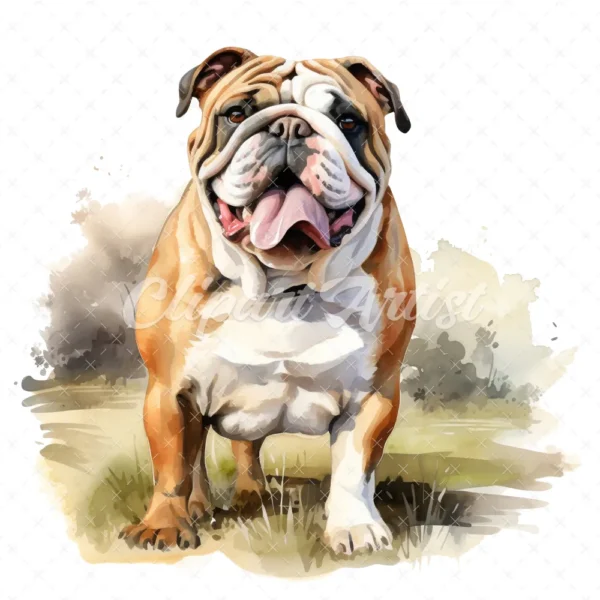 20 High-Quality Bulldog Clipart - Bulldog dog digital watercolor JPG instant download for commercial use - Digital download