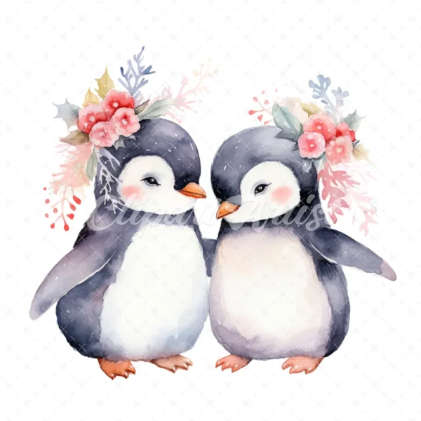 20 High-Quality Happy Penguin Friends Clipart - Penguin friend digital watercolor JPG instant download for commercial use - Digital download
