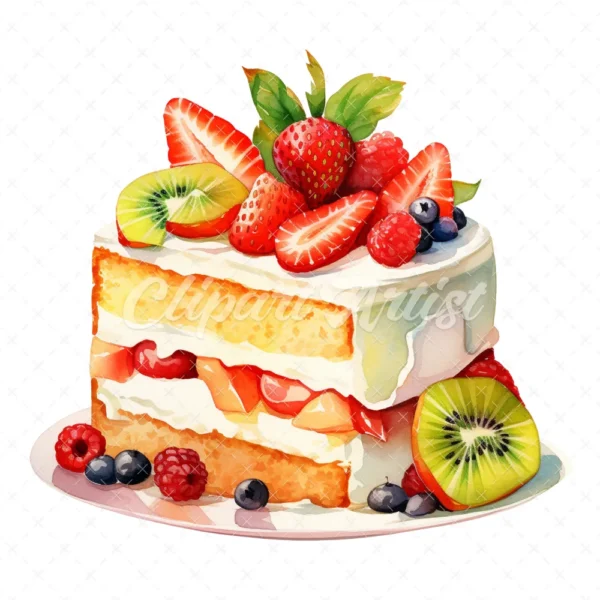 20 High-Quality Birthday Fruit Cake Clipart - Fruit cake digital watercolor JPG instant download for commercial use - Digital download