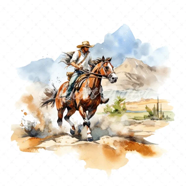 18 High-Quality Horse Riding in Desert Clipart - Horse riding digital watercolor JPG instant download for commercial use - Digital download