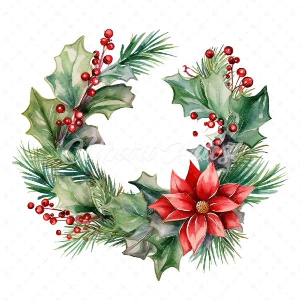 20 High-Quality Christmas Wreath Clipart - Christmas wreath digital watercolor JPG instant download for commercial use - Digital download