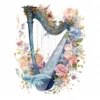 20 High-Quality Magical Floral Harp Bird Clipart - Floral harp digital watercolor JPG instant download for commercial use - Digital download