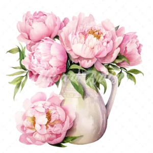 20 High-Quality Jug of Peonies Clipart - Jug of peonies digital watercolor JPG instant download for commercial use - Digital download