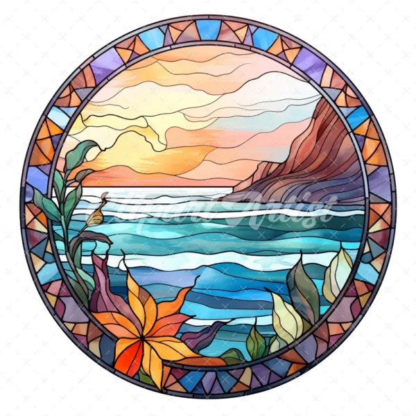 20 High-Quality Seaside Stained Glass Clipart - Seaside digital watercolor JPG instant download for commercial use - Digital download
