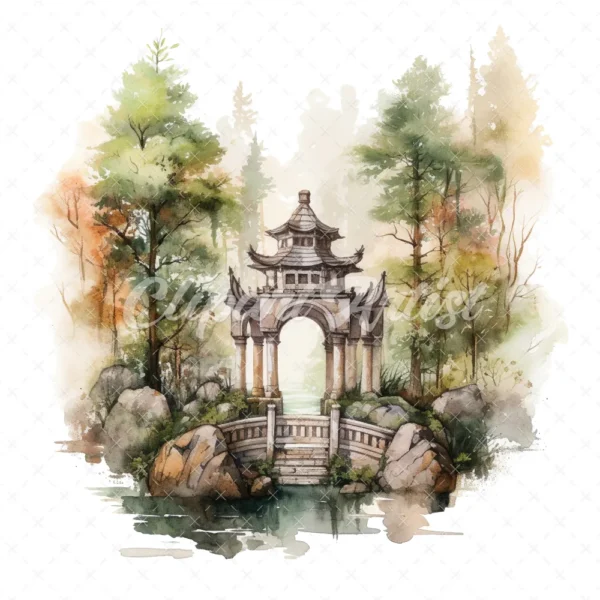 20 High-Quality Forest Shrine Clipart - Forest shrine digital watercolor JPG instant download for commercial use - Digital download