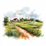 20 High-Quality Farm Fields Clipart - Farm fields digital watercolor JPG instant download for commercial use - Digital download