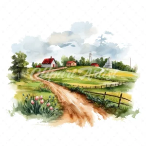 20 High-Quality Farm Fields Clipart - Farm fields digital watercolor JPG instant download for commercial use - Digital download