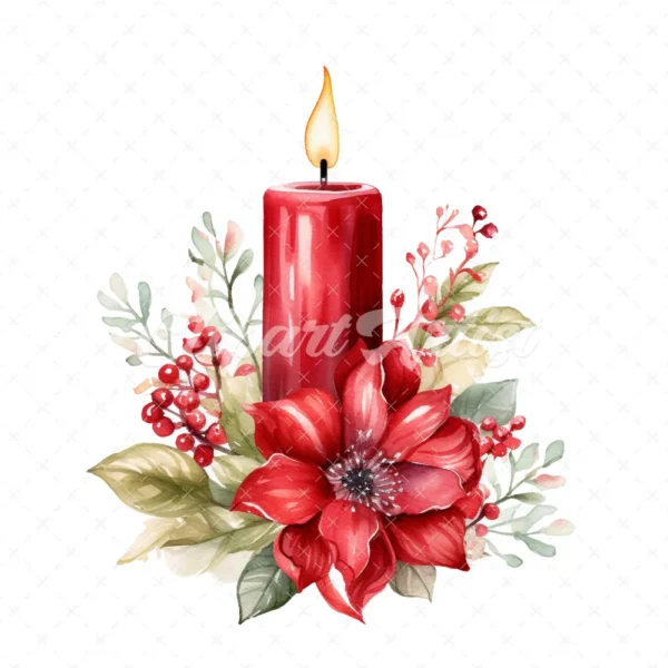 20 High-Quality Red Floral Candles Clipart - Red candle flower digital watercolor JPG instant download for commercial use - Digital download