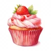 20 High-Quality Strawberry Cupcake Clipart - Cupcake digital watercolor JPG instant download for commercial use - Digital download