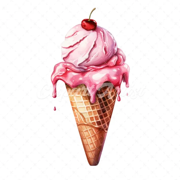 20 High-Quality Ice Cream Clipart - Ice cream digital watercolor JPG instant download for commercial use - Digital download
